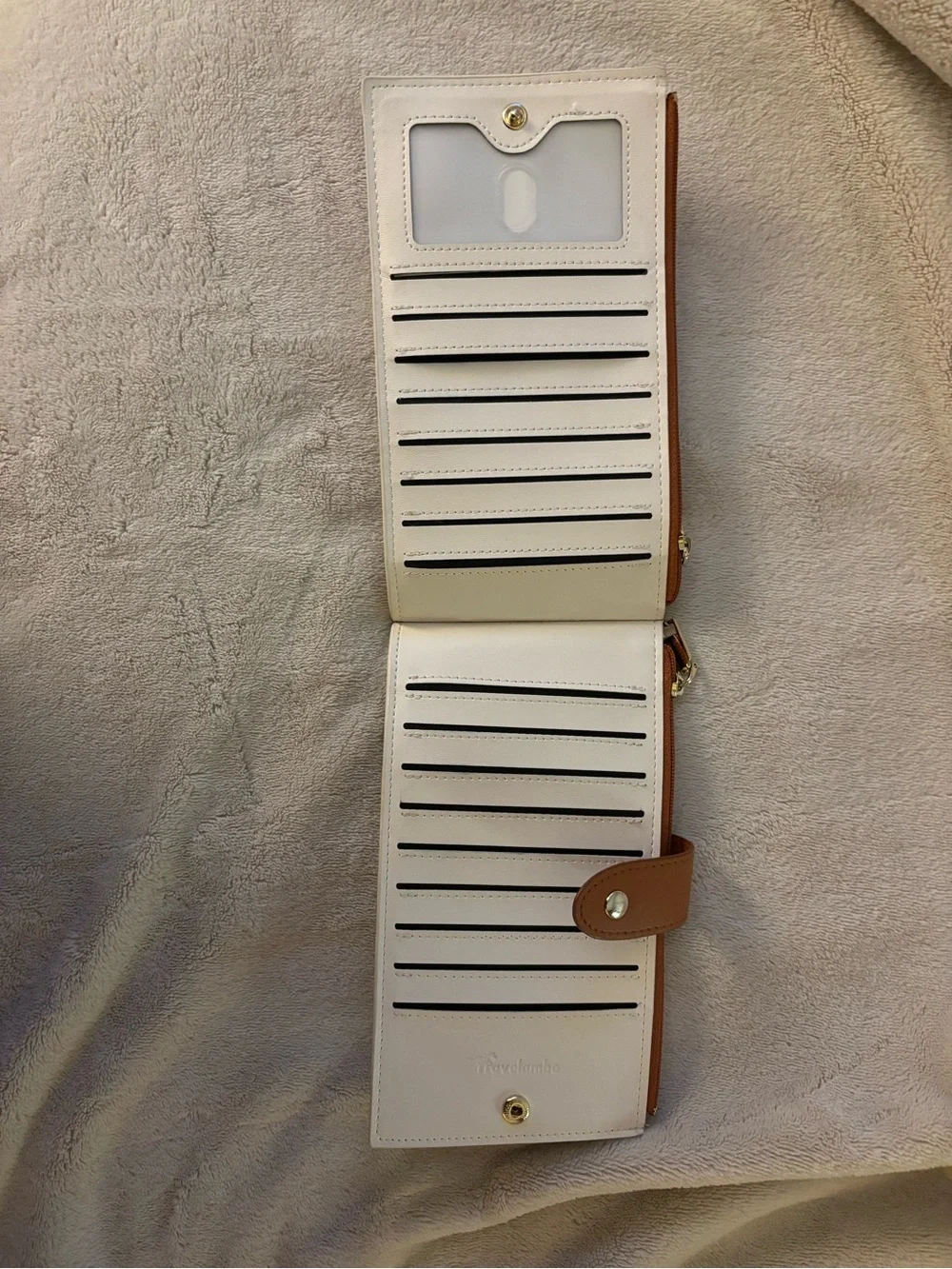 White and Brown Women's Wallet Clutch - Elegant Travel Organizer